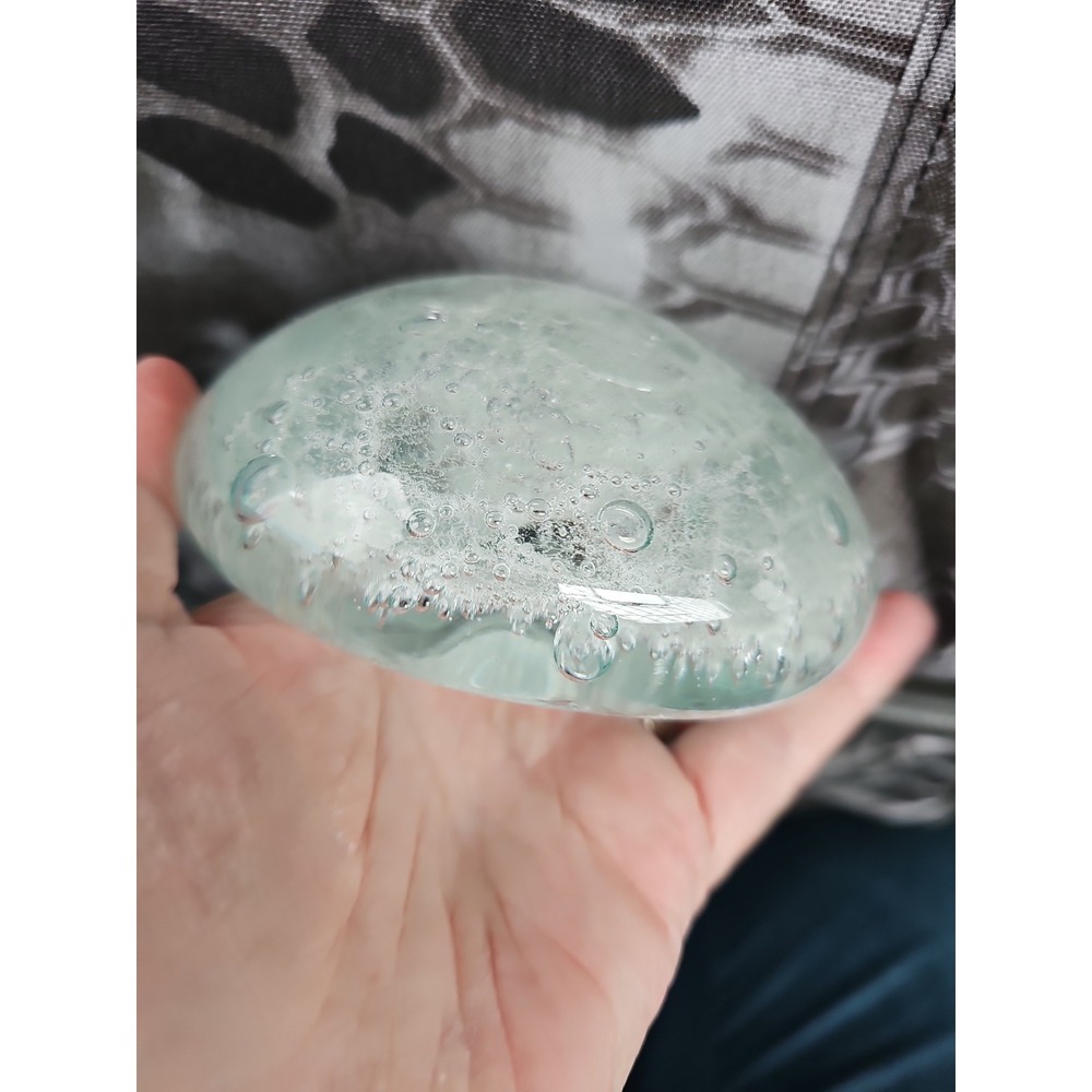 Vtg Hand Blown Clear Art Glass Mushroom Paperweight Controlled Bubbles Studio